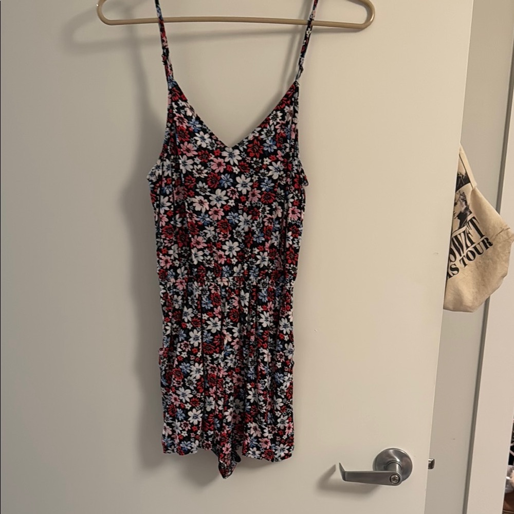 Divided Floral Women's Romper - Black, Red, White